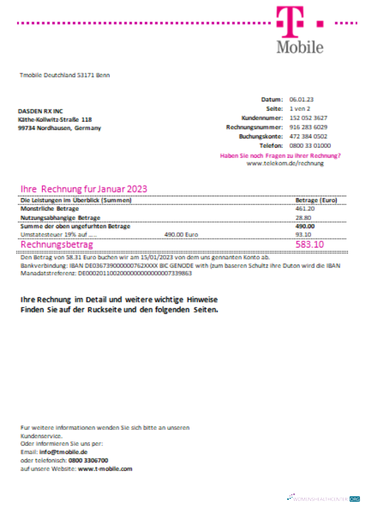 Download T Mobile Deutschland Gmbh utility business bill, SCR Photoshop template